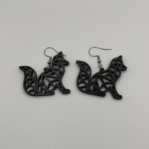 Black fox earrings 3d printed - αλπακάς, ατσάλι, κρεμαστά, γάντζος
