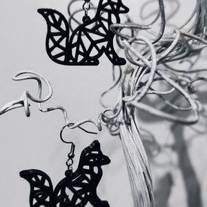 Black fox earrings 3d printed - αλπακάς, ατσάλι, κρεμαστά, γάντζος - 2