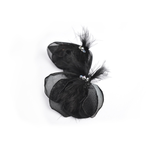 Μαύρα υφασμάτινα σκουλαρίκια με πέταλα - ημιπολύτιμες πέτρες, ύφασμα, βραδυνά, swarovski, καρφωτά - 2