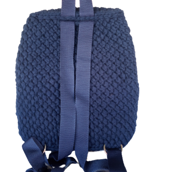 Πλεκτή μπλε τσάντα πλάτης (backpack) - ύφασμα, πλάτης, μεγάλες, all day, πλεκτές τσάντες - 2