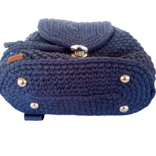 Πλεκτή μπλε τσάντα πλάτης (backpack) - ύφασμα, πλάτης, μεγάλες, all day, πλεκτές τσάντες - 3