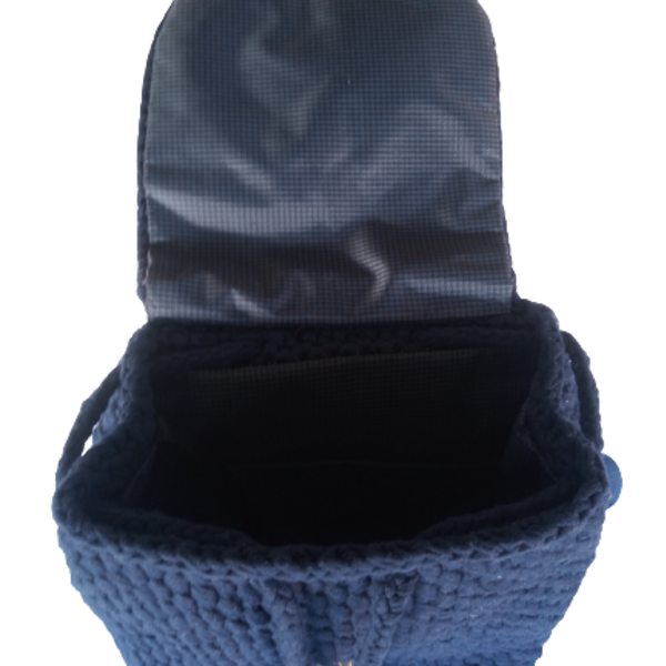 Πλεκτή μπλε τσάντα πλάτης (backpack) - ύφασμα, πλάτης, μεγάλες, all day, πλεκτές τσάντες - 4