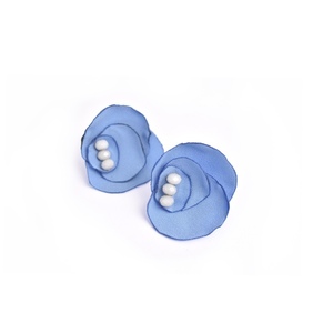 Γαλάζια υφασμάτινα σκουλαρίκια - δώρο, χάντρες, must αξεσουάρ, καρφωτά, ατσάλι - 2