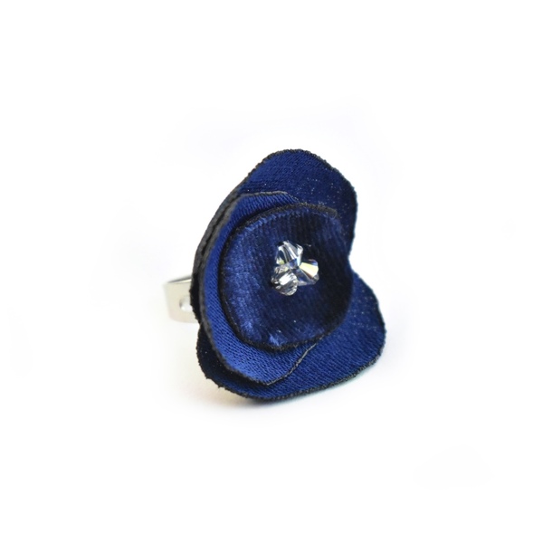 Δαχτυλίδι με μπλε λουλούδι και Swarovski - ημιπολύτιμες πέτρες, λουλούδι, ατσάλι, ιδεά για δώρο, αυξομειούμενα - 2