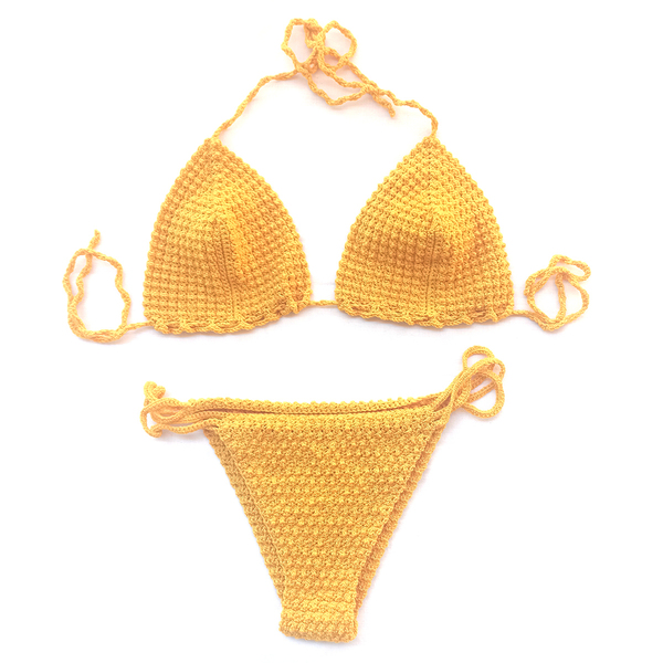 Set bikini πλεκτό μαγιό μουσταρδί χρώμα - πλεκτό