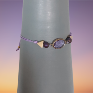 Βραχιόλι "SHINE ΒRIGHT" με γυάλινο μωβ οβάλ στοιχείο - γυαλί, επιχρυσωμένα, μακραμέ, χάντρες, χεριού, αυξομειούμενα - 3