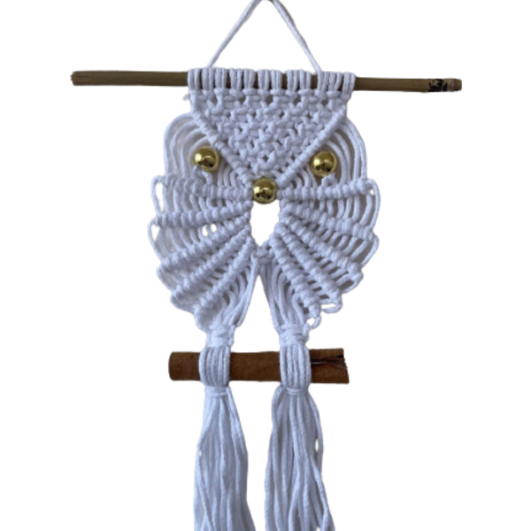 Διακοσμητική κρεμαστή κουκουβάγια (Λευκή) - μακραμέ, διακοσμητικά