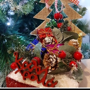 Χριστουγεννιάτικη σύνθεση σε ξύλο - Χειροποίητο διακοσμητικό - διακοσμητικά, δέντρο, άγιος βασίλης, ξύλο