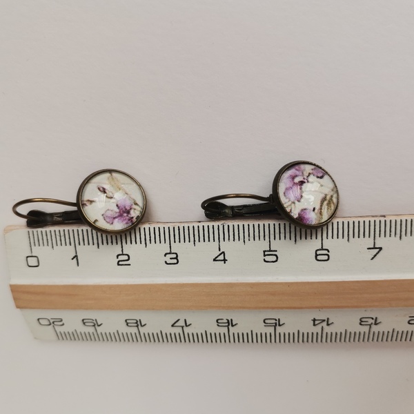 Σκουλαρίκια με γυάλινο στοιχείο, lilac iris - ορείχαλκος, μικρά, κρεμαστά - 5