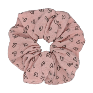 Βαμβακερό μεγάλο scrunchie σε χρώμα σάπιο μήλο με σχέδιο καρδιές - ύφασμα, βαμβάκι, γυναικεία, χειροποίητα, λαστιχάκια μαλλιών