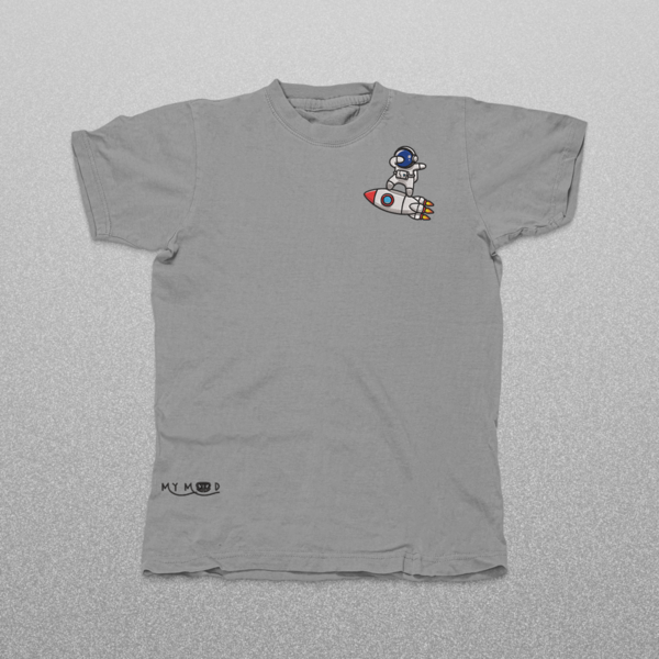 Βαμβακερό μπλουζάκι με μεγάλο κεντητό σχέδιο Αστροναύτης πιάνω σε πύραυλο - βαμβάκι, κεντητά - 4