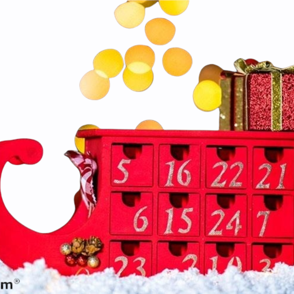 Advent calendar κόκκινο ξύλινο έλκηθρο 37εκ - ξύλο, χριστουγεννιάτικα δώρα