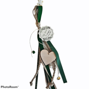 Γούρι για την νέα χρονιά ξύλινη καρδούλα πράσινη βελούδινη κορδέλα - ξύλο, charms, χριστουγεννιάτικα δώρα, γούρια