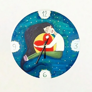 Ρολόι από mdf ζωγραφισμένο στο χέρι (Διάμετρος 30cm). - τοίχου, ξύλο, ζωγραφισμένα στο χέρι