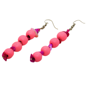 "Pink Candy" Σκουλαρίκια κρεμαστά από ξύλο και κοχύλια σε χρώμα ροζ - ημιπολύτιμες πέτρες, ξύλο, κοχύλι, μακριά, γάντζος