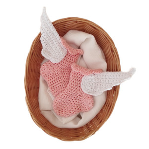 Πλεκτά ροζ καλτσάκια με λευκά φτερά για νεογέννητο ύψος 11 εκατοστά - βρεφικά ρούχα, κορίτσι, 0-3 μηνών