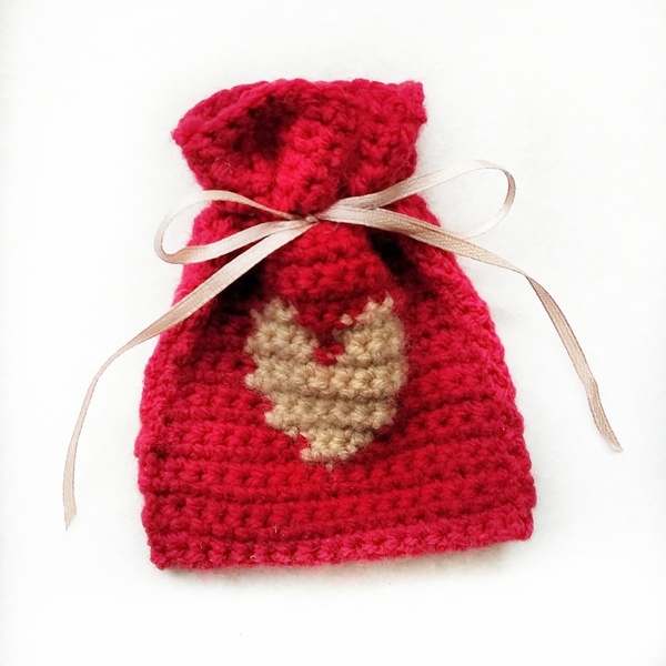 Πουγκί δώρου πλεκτό κόκκινο (11*9cm) - μαλλί, πουγκί, αξεσουάρ, δώρα αγίου βαλεντίνου