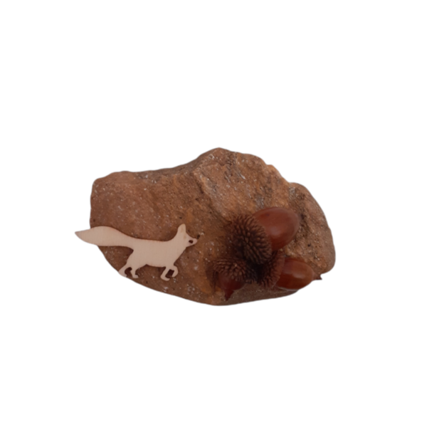Πέτρα - μαγνητάκι αλεπού με βελανίδια - μαγνητάκια ψυγείου
