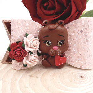 Παιδικό κλιπ Μαλλιών Αρκουδάκι με Καρδιά Ροζ Δερματίνη και Τσόχα 12x5 - κορίτσι, μαλλιά, αρκουδάκι, δώρα γενεθλίων, αξεσουάρ μαλλιών - 4
