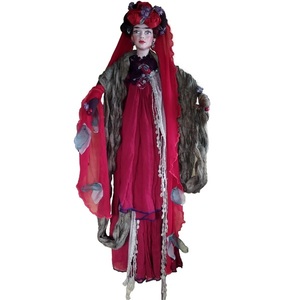 Μεγάλη διακοσμητική χειροποίητη Κούκλα από ύφασμα 105 εκ. "Frida style" κόκκινη-μπεζ-μωβ - κορίτσι, διακοσμητικά, frida kahlo, κούκλες