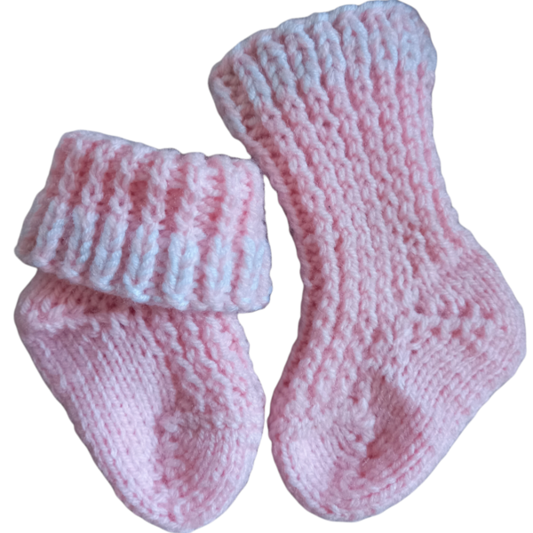 Βρεφικές χειροποίητες πλεκτές κάλτσες ροζ 100% ΑΚΡΥΛΙΚΏΝ. - κορίτσι, δώρο, βρεφικά, αξεσουάρ μωρού