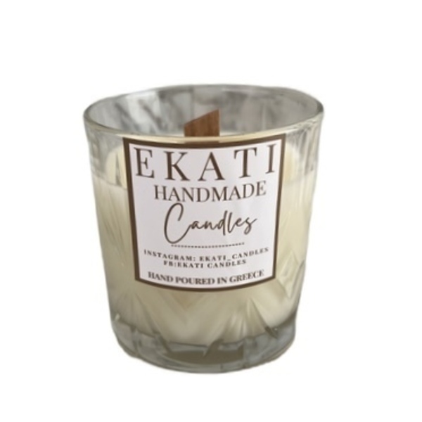 White sandalwood-Χειροποίητο κερι με ξύλινο φυτίλι-300ml - αρωματικά κεριά