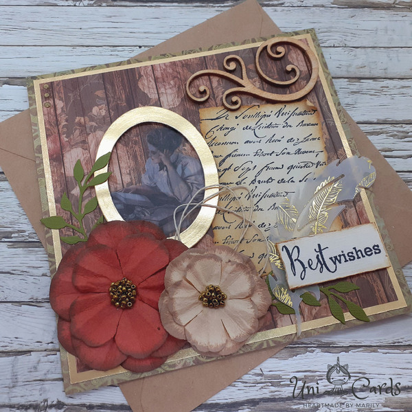 Ευχετήρια κάρτα ρομαντική - λουλούδια, γάμος, romantic, γενέθλια, ρετρό - 2