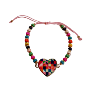 Βραχιόλι "HEART TO HEART" με πολύχρωμη καρδιά και πολύχρωμες ροδέλες χαολίτη, δώρο Αγ. Βαλεντίνου - ημιπολύτιμες πέτρες, γυαλί, καρδιά, κοσμήματα, αγ. βαλεντίνου
