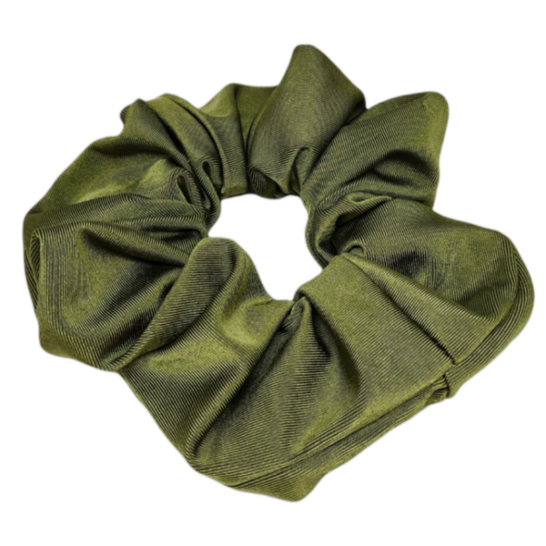 Λαστιχάκι μαλλιών χακί γυαλιστερό scrunchies - ύφασμα, λαστιχάκια μαλλιών - 3