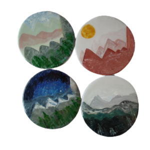 "mountains" Σετ σουβέρ των τεσσάρων τεμαχίων από πηλό και γυαλί - πιατάκια & δίσκοι, πηλός, γυαλί, σουβέρ, ζωγραφισμένα στο χέρι
