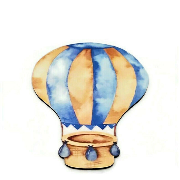 Ξύλινο μαγνητάκι για μπομπονιέρα βάπτισης με θέμα Αερόστατο 7εκ - βάπτισης