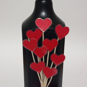 Γυάλινο διακοσμητικό μαύρο μπουκάλι "Άγιος Βαλεντίνος". Ύψος 23 εκ - γυαλί, διακοσμητικά μπουκάλια