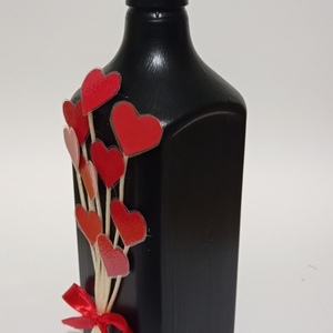 Γυάλινο διακοσμητικό μαύρο μπουκάλι "Άγιος Βαλεντίνος". Ύψος 23 εκ - γυαλί, διακοσμητικά μπουκάλια - 2