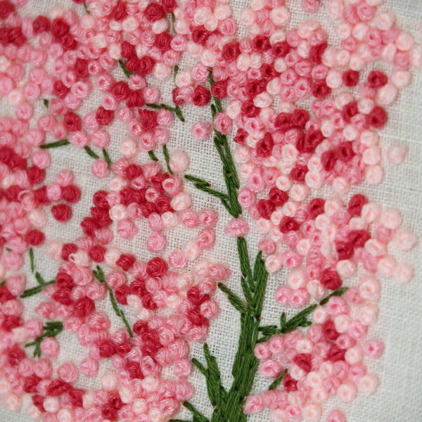 Ανθισμένο δέντρο με ροζ λουλούδια, κέντημενο τελάρο - τελάρα κεντήματος - 3