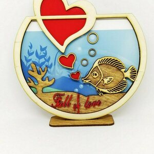 Ξύλινο Δώρο Αγίου Βαλεντίνου γυάλα ψάρι Full of love - διακοσμητικά