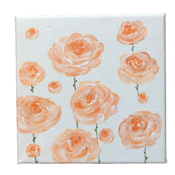 Πορτοκαλί τριαντάφυλλα 15x15 cm ζωγραφική σε καμβά - πίνακες & κάδρα, τριαντάφυλλο, φλοράλ, διακόσμηση σαλονιού, πίνακες ζωγραφικής