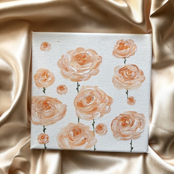 Πορτοκαλί τριαντάφυλλα 15x15 cm ζωγραφική σε καμβά - πίνακες & κάδρα, τριαντάφυλλο, φλοράλ, διακόσμηση σαλονιού, πίνακες ζωγραφικής - 2