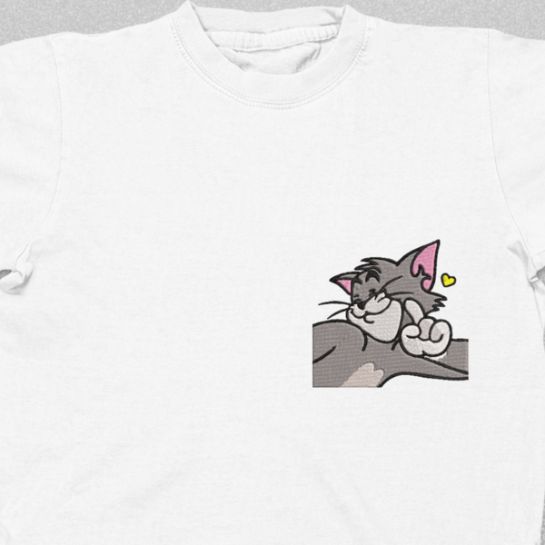 Σετ για ζευγάρι Αγ. Βαλεντίνου δυο βαμβακερα μπλουζάκια με κεντητό σχέδιο Tom & Jerry kiss & heart - ύφασμα, δώρα αγίου βαλεντίνου, αγ. βαλεντίνου, σετ δώρου - 2