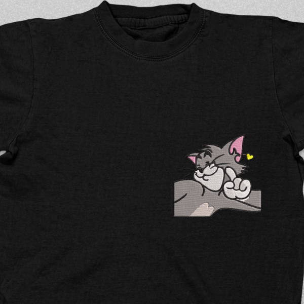 Σετ για ζευγάρι Αγ. Βαλεντίνου δυο βαμβακερα μπλουζάκια με κεντητό σχέδιο Tom & Jerry kiss & heart - ύφασμα, δώρα αγίου βαλεντίνου, αγ. βαλεντίνου, σετ δώρου - 4