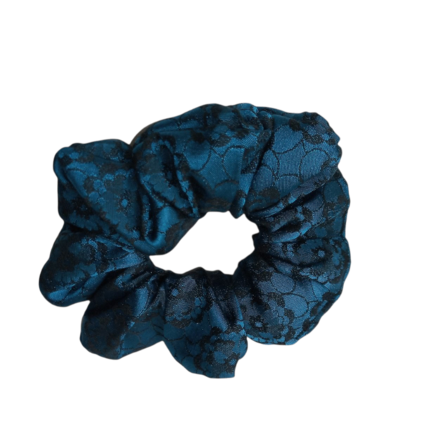 χειροποίητο λαστιχάκι μαλλιών σε μαύρο με μπλε χρώμα - ύφασμα, λαστιχάκια μαλλιών