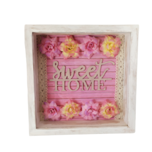 Ξύλινος κουμπαράς sweet home με λουλούδια - κουμπαράδες, ξύλο, λουλούδια, δώρο