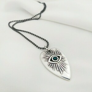 Heart necklace - καρδιά σε αλυσίδα gun metal από ορείχαλκο αρχικου μήκους 80 εκατοστων - ορείχαλκος, καρδιά, επάργυρα, μάτι, μενταγιόν - 2