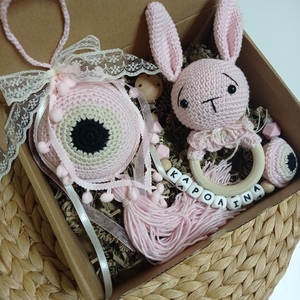 Βρεφικό σετ δώρου 3 τεμαχίων - amigurumi, φυλακτό, σετ δώρου, κουδουνίστρα - 3