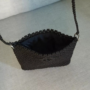Τσάντα ώμου macrame μαύρη - νήμα, ώμου, πλεκτές τσάντες, βραδινές, μικρές - 2