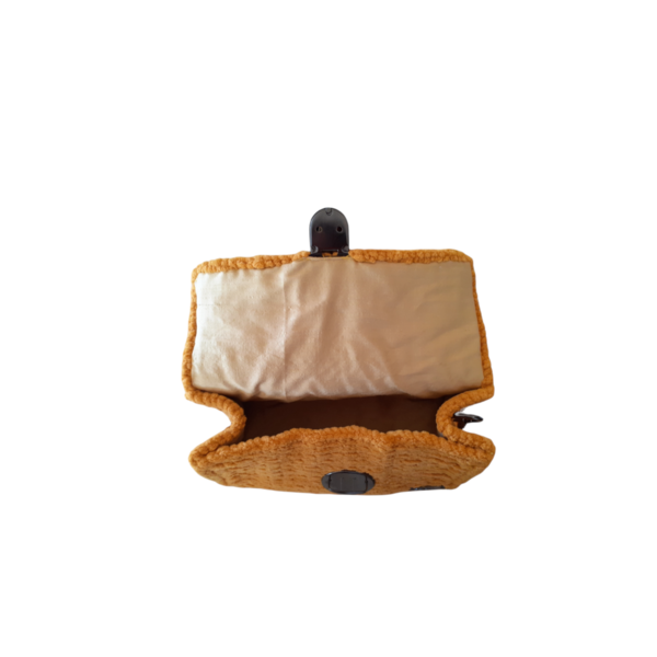 πλεκτή τσάντα μουσταρδί με αλυσίδα - νήμα, ώμου, χιαστί, πλεκτές τσάντες, μικρές - 3