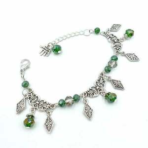 Βραχιόλι Athena με πράσινους κρυστάλλους. - χεριού, αυξομειούμενα, γυαλί, γυναικεία, charms