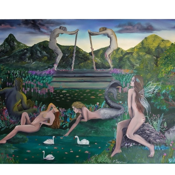 "Μυστικός Κήπος" Πίνακας Ζωγραφικής, ελαιογραφία 50×70cm - πίνακες & κάδρα, πίνακες ζωγραφικής