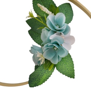 Διακοσμητικό ξύλινο στεφάνι με μπλε λουλούδια - στεφάνια, λουλούδια - 2