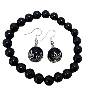 SET of ONYX BLACK SHINY - ημιπολύτιμες πέτρες, χάντρες, ατσάλι, χεριού, φθηνά