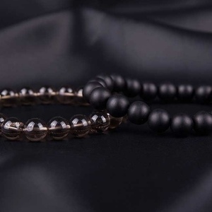 MEN’S BRACELET SET оf QUARTZ SMOKED and ONYX BLACK MAT - ημιπολύτιμες πέτρες, χάντρες, χεριού, φθηνά